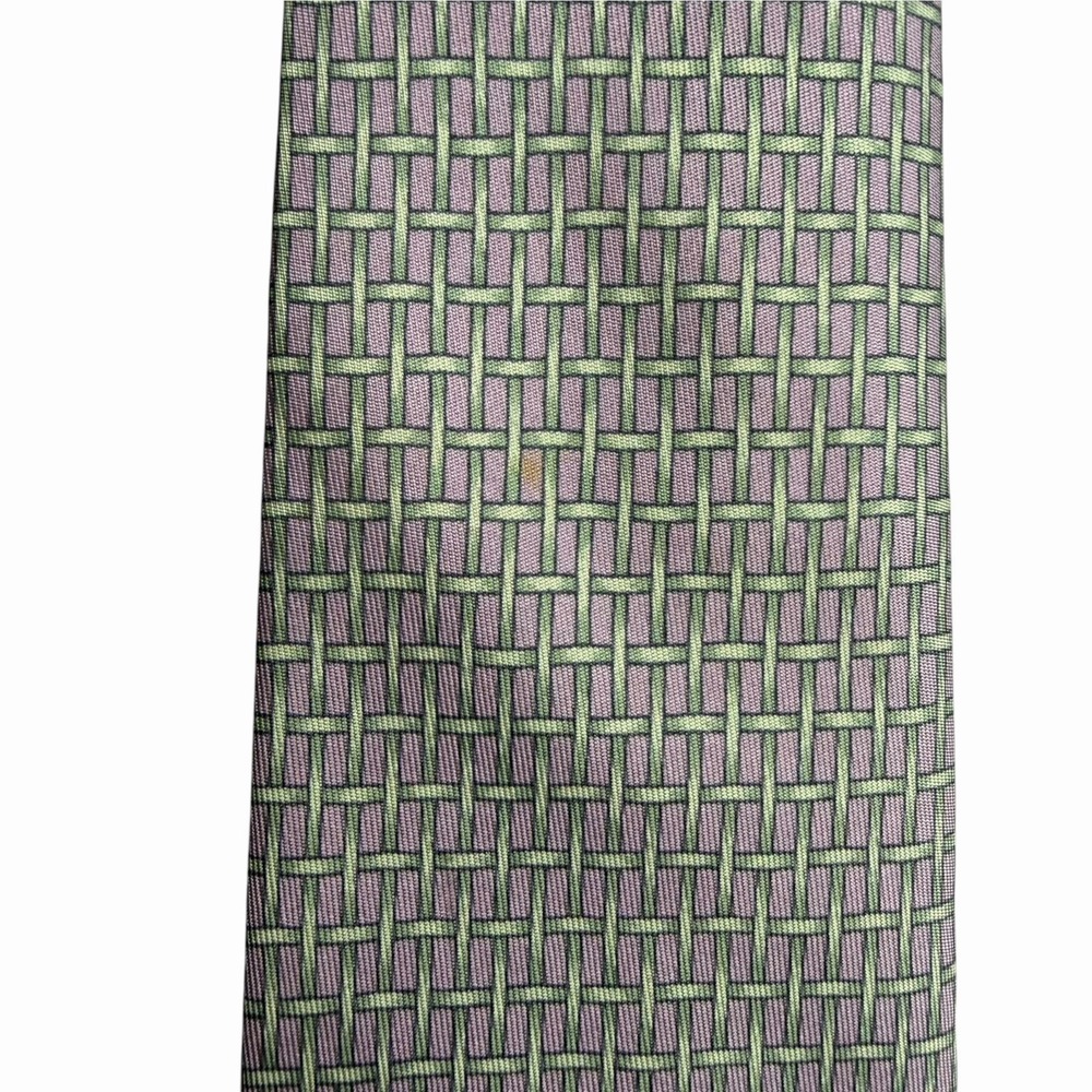 Hermes Mens Tie Basketweave Print Purple/Green Silk 88 HA 3.75" (W) x 63.25" (L) - Picture 4 of 5